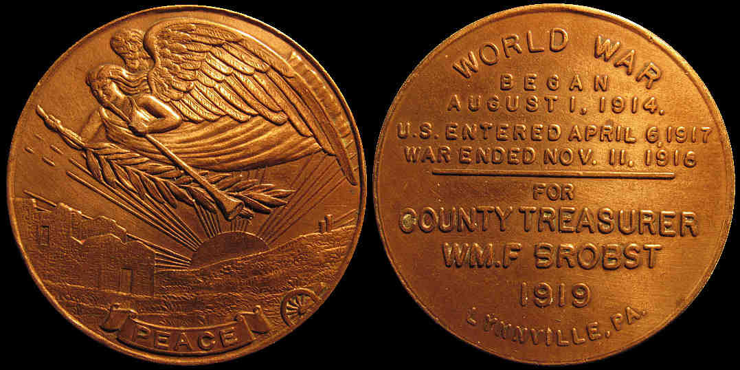 World War One Peace William Brobst Lynnville Pennsylvania medal