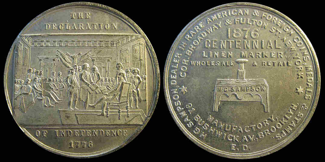 Sampson coin dealer Declaration of Independence 1876 Centennial medal