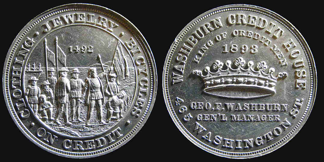 World Columbian Exposition Washburn Credit House 1492 1893 medal