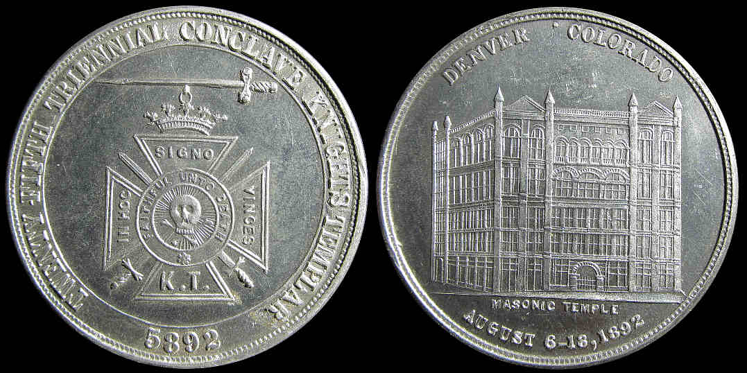 Denver August 1892 Twenty Fifth Triennial Conclave Knights Templar Medal
