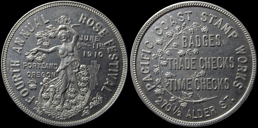 Fourth Annual Rose Festival 1910 Pacific Coast Stamp Works Medal