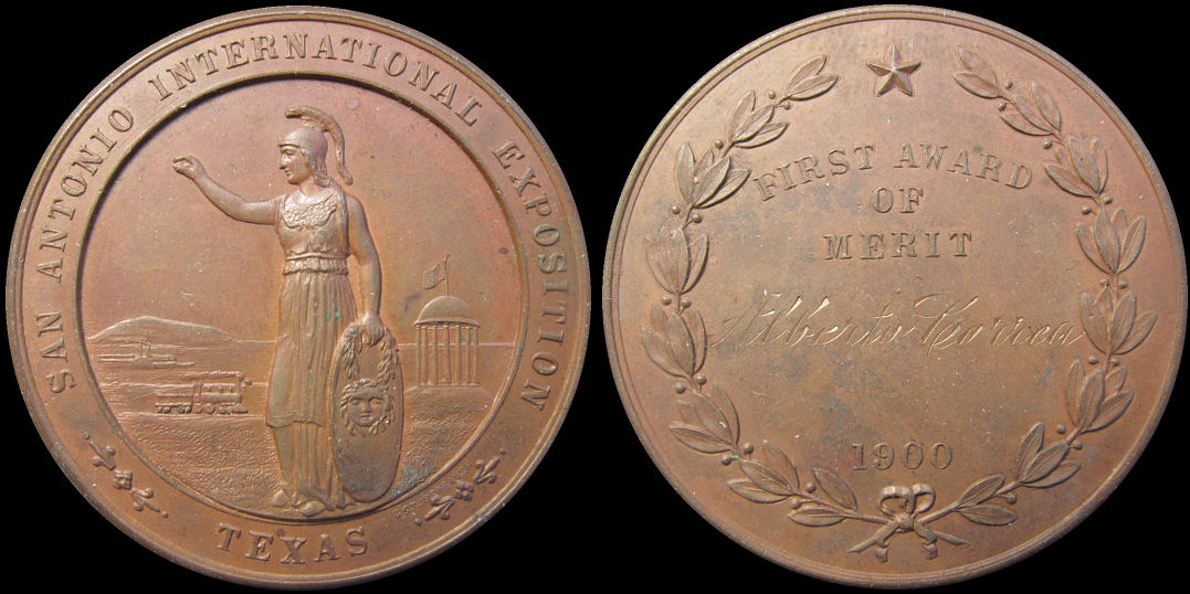 San Antonio Texas International Exposition 1900 award medal