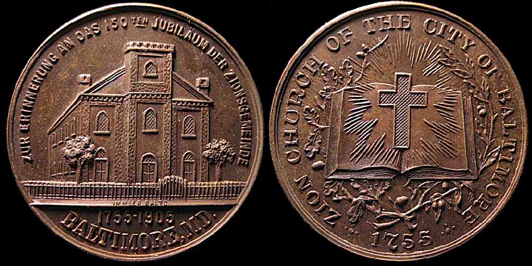 Zion Church Baltimore Maryland 1755 1905 medal