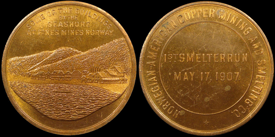 Pines Mine Norway 1907 Norwegian American Copper Mining Medal