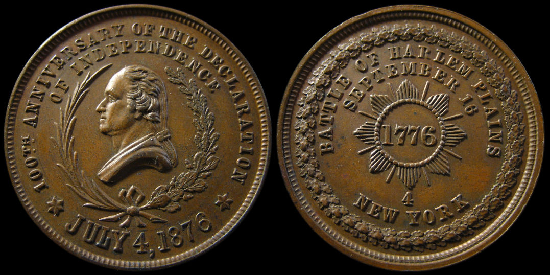 Battle of Harlem Plains George Washington Medal July 4th 1876 Centennial