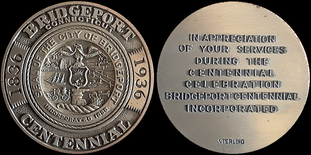 Bridgeport Connecticut Centennial Celebration 1936 Appreciation Medal