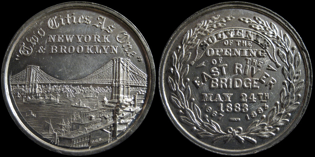 East River Bridge Brooklyn Bridge Opening 1883 Medal