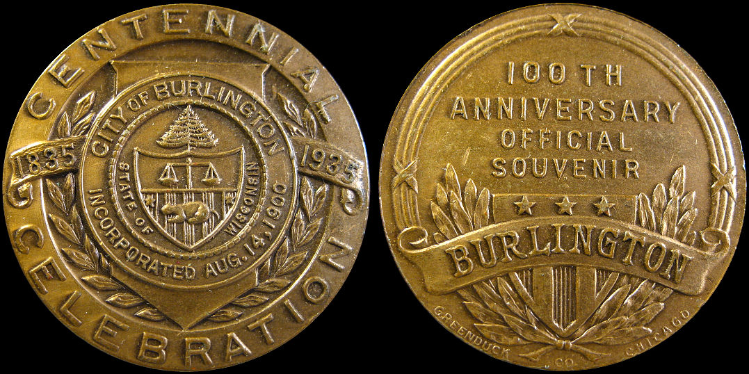 City of Burlington 100th Anniversary Souvenir 1835-1935 Medal