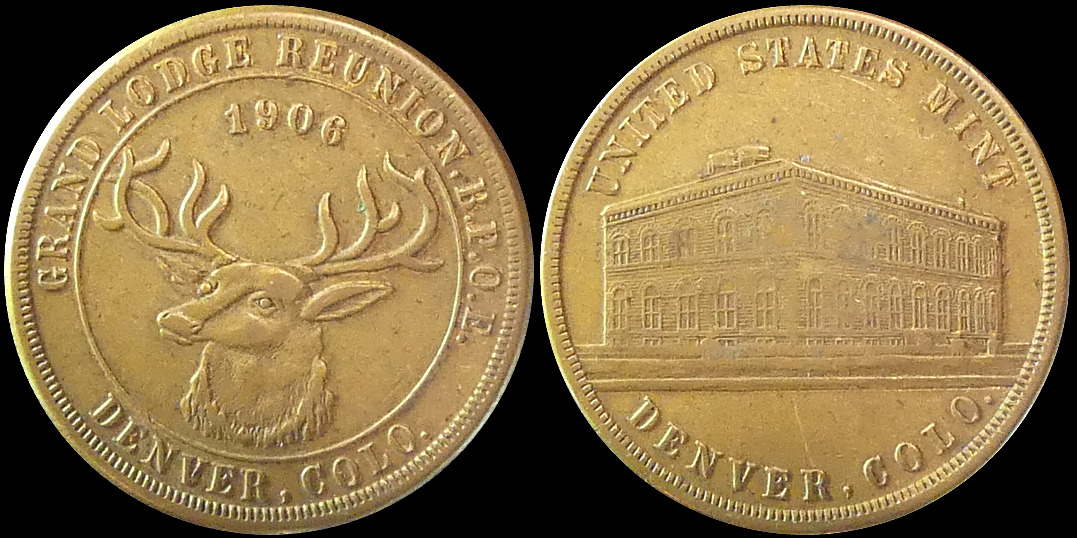 Grand Lodge Reunion BPOE Elks 1906 United States Mint Denver Medal
