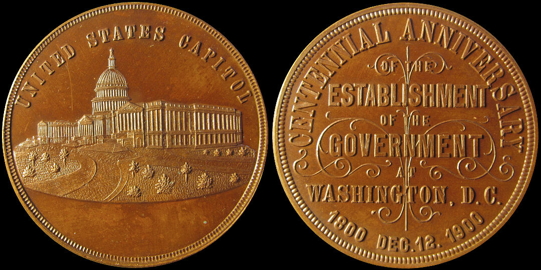 Centennial Anniversary Establishment Government Washington DC 1800 1900 US Capitol Medal