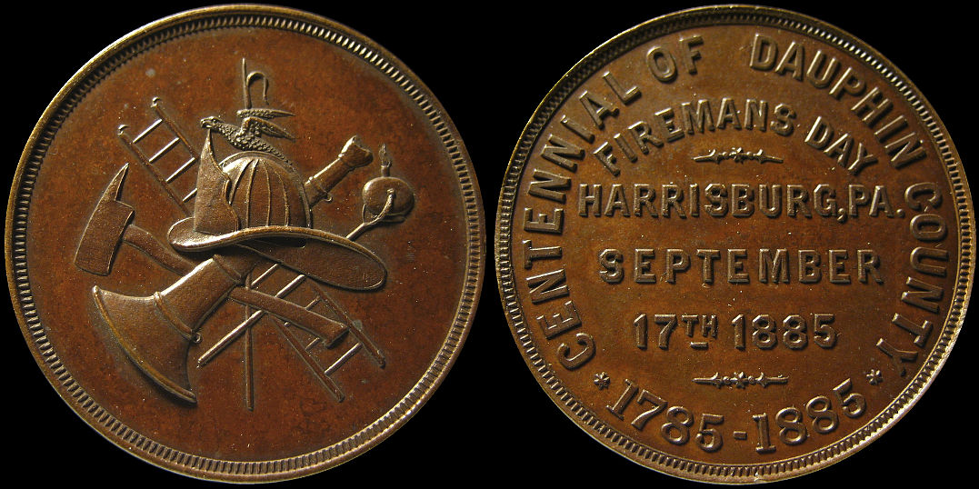 Centennial Od Dauphin County Harrisburg Firemans Day 1885 Medal