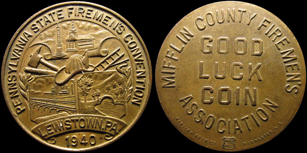 Lewiston Pennsylvania State Firemen’s Convention 1940 Good Luck Coin