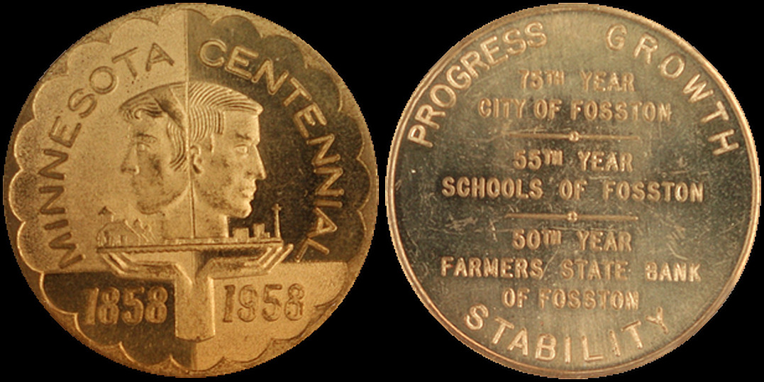 Fosston Minnesota Centennial 1858 1958 75th Year Medal