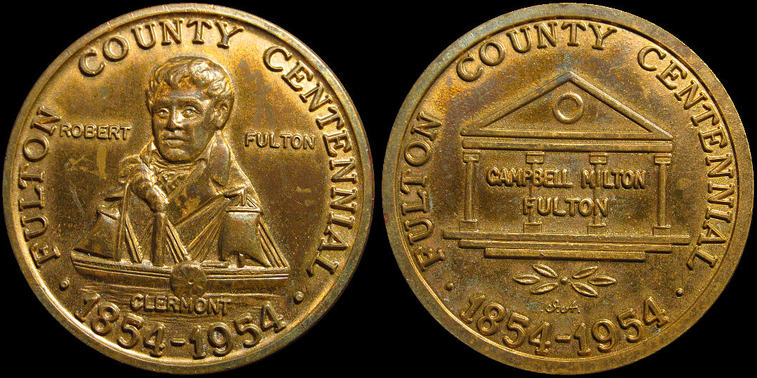 Fulton County Centennial 1854-1954 Robert Fulton Clermont Medal