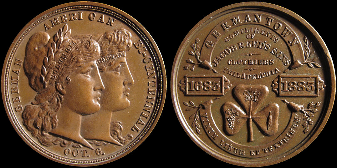German American Bi-centennial 1883 Germantown Jacob Reeds Medal
