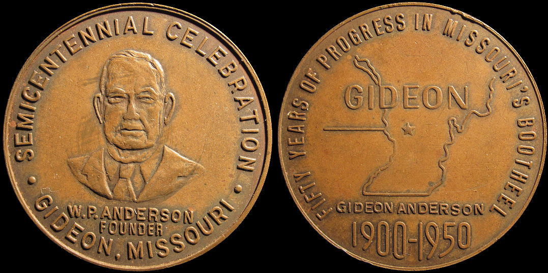 Semicentennial Celebration Gideon Missouri Bootheel 1900-1950 Medal