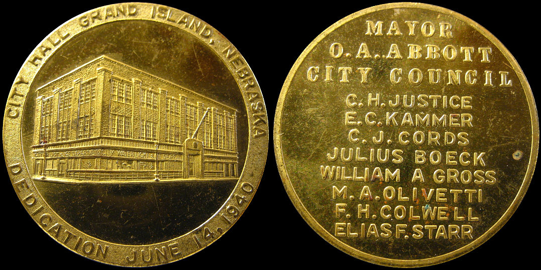 City Hall Grand Island Nebraska Dedication 1940 Medal