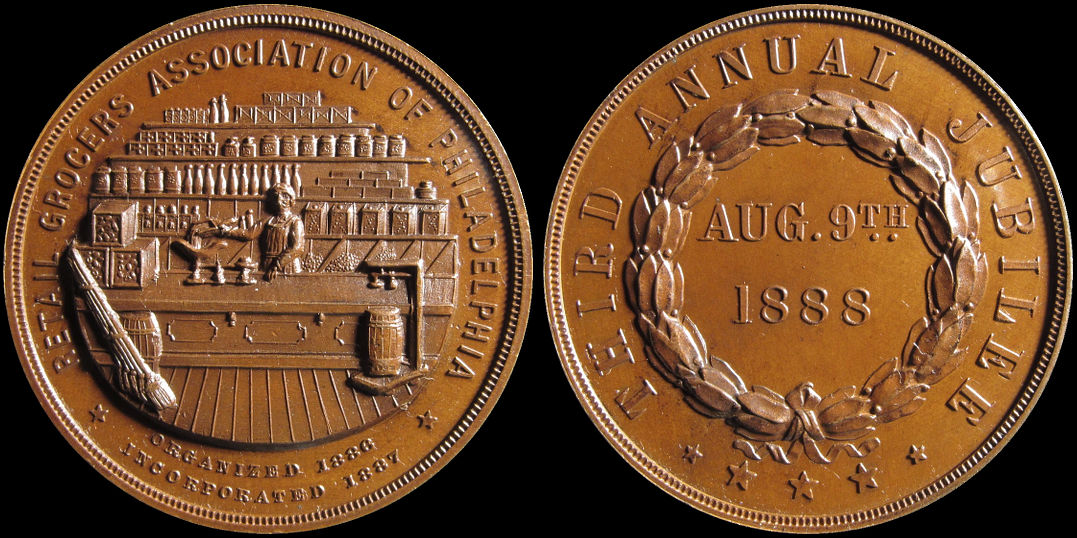 Retail Grocers Association Philadelphia Third Annual Jubilee 1888 Medal