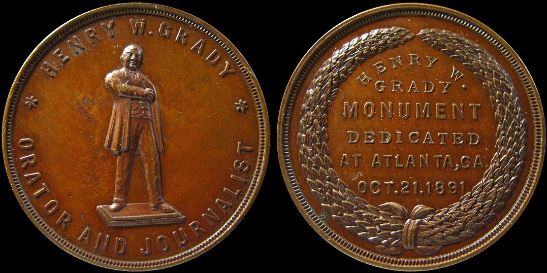 Henry W. Grady Monument Dedicated Atlanta Georgia 1891 Medal