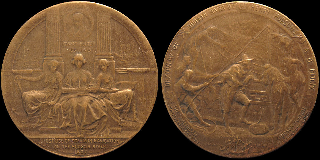 First Use Steam Navigation Hudson River Robert Fulton 1907 Medal
