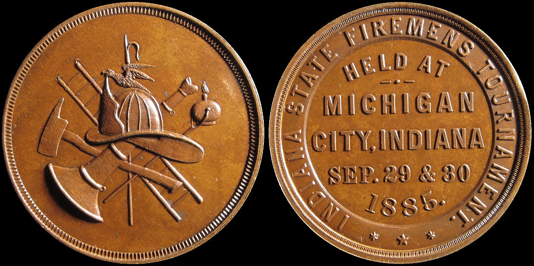 State Firemens Tournament Michigan City Indiana September 1885 Medal