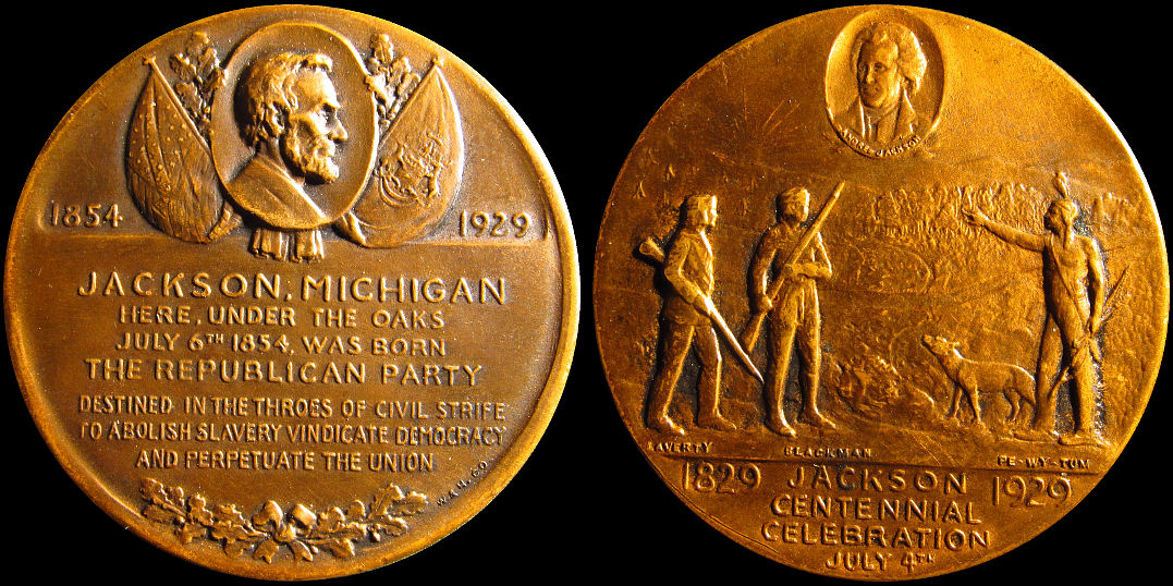 Jackson Michigan Centennial Republican Party 1929 Under Oaks Medal