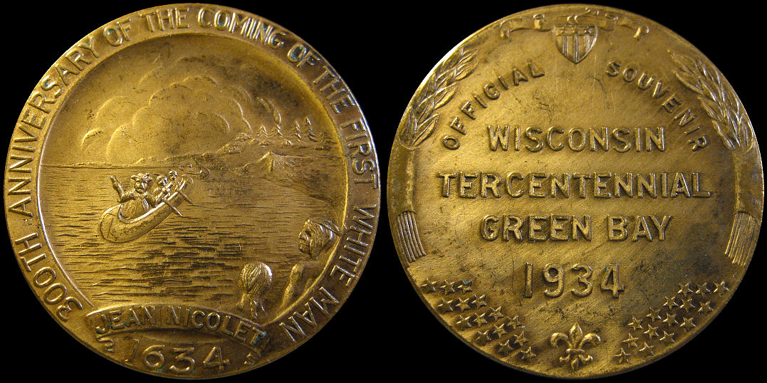Wisconsin Tercentennial Green Bay 1934 Jean Nicolet White Man Medal