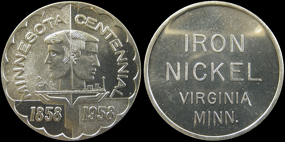 Minnesota Centennial 1858 1958 Iron Nickel Virginia Medal