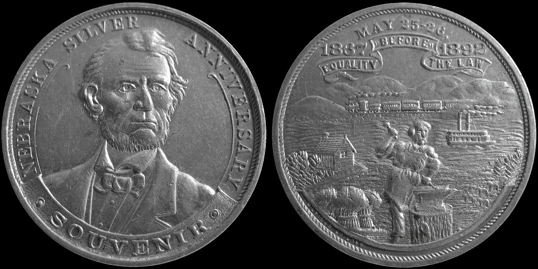 Nebraska Silver Anniversary Souvenir 1892 Lincoln Medal