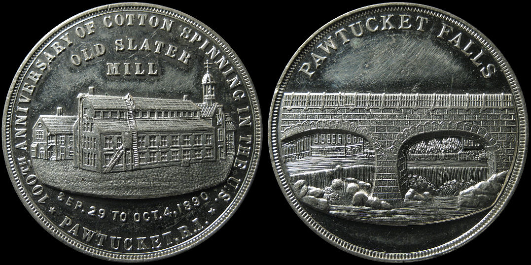 Pawtucket Falls 100th Anniversary Cotton Spinning 1890 Slater Mill Medal