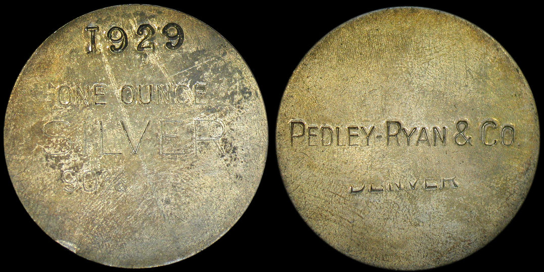 Pedley Ryan & Co. One Ounce Silver 90% 1929 Dollar