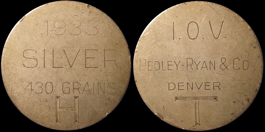 Pedley Ryan & Co. HK-825 1933 Engraved IOU H T dollar