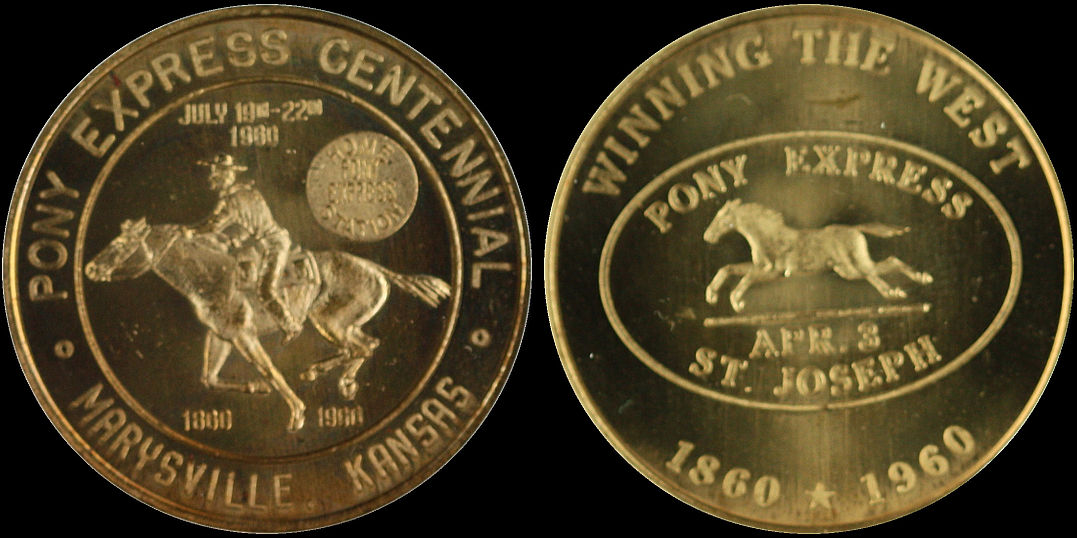 Pony Express Centennial Marysville Kansas St. Joseph 1860 1960 Medal