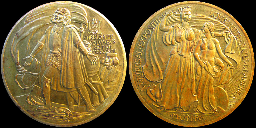 Columbus Weinman Gaudens Universal Exposition Saint Louis 1904 Harper Whiskey medal