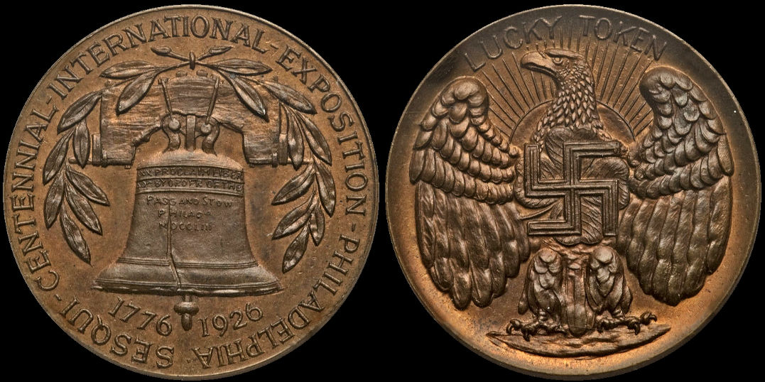 1926 Sesqui Centennial International Exposition Liberty Bell Swastika Lucky Token Medal