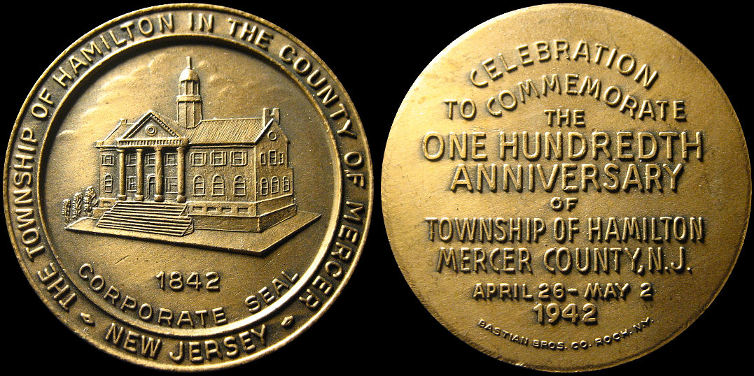 Hundredth Anniversary Hamilton New Jersey Mercer County 1942 Medal