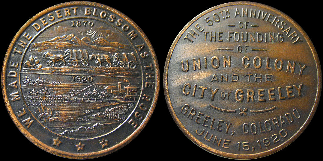 Anniversary Founding of Union Colony City of Greeley 1920 Medal