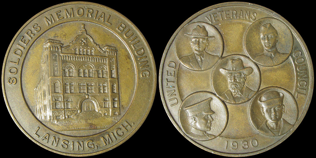 United Veterans Council 1930 Soldiers Memorial Building Lansing Michigan Medal