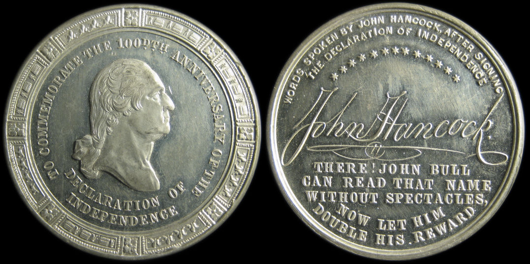 100th Anniversary Declaration of Independence Hancock medal Baker391D